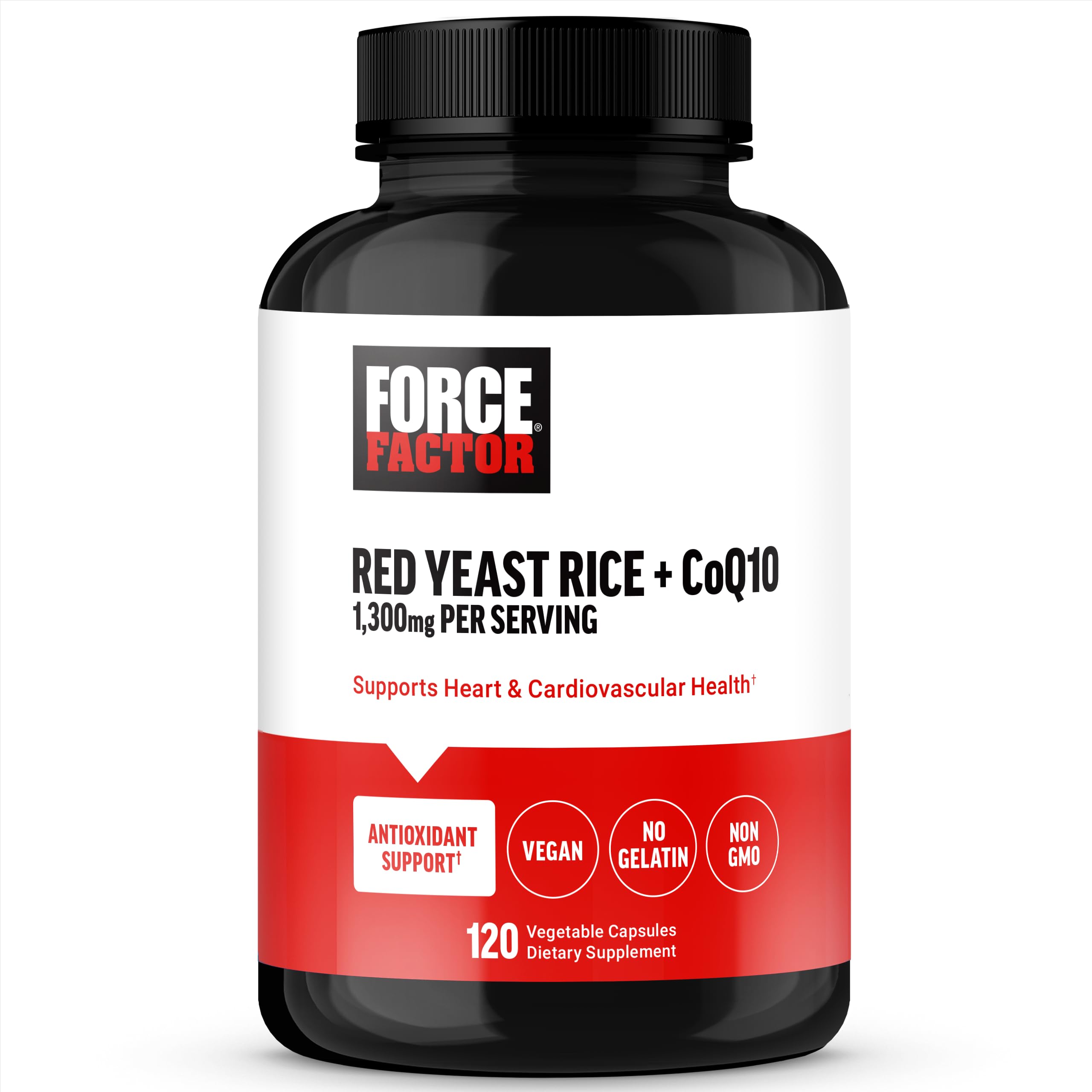 Force Factor Red Yeast Rice + CoQ10 Supplement for Antioxidant Support, Non-GMO, Vegan-Friendly, Premium Quality, 120 Capsules