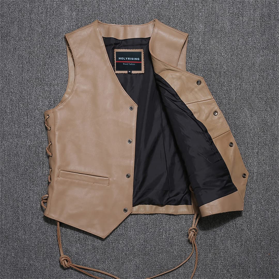 Gilet in Pelle da Uomo con Tasche Gilet da Uomo Slim Fit con Scollo a V e Scollo a V Laterale da Uomo