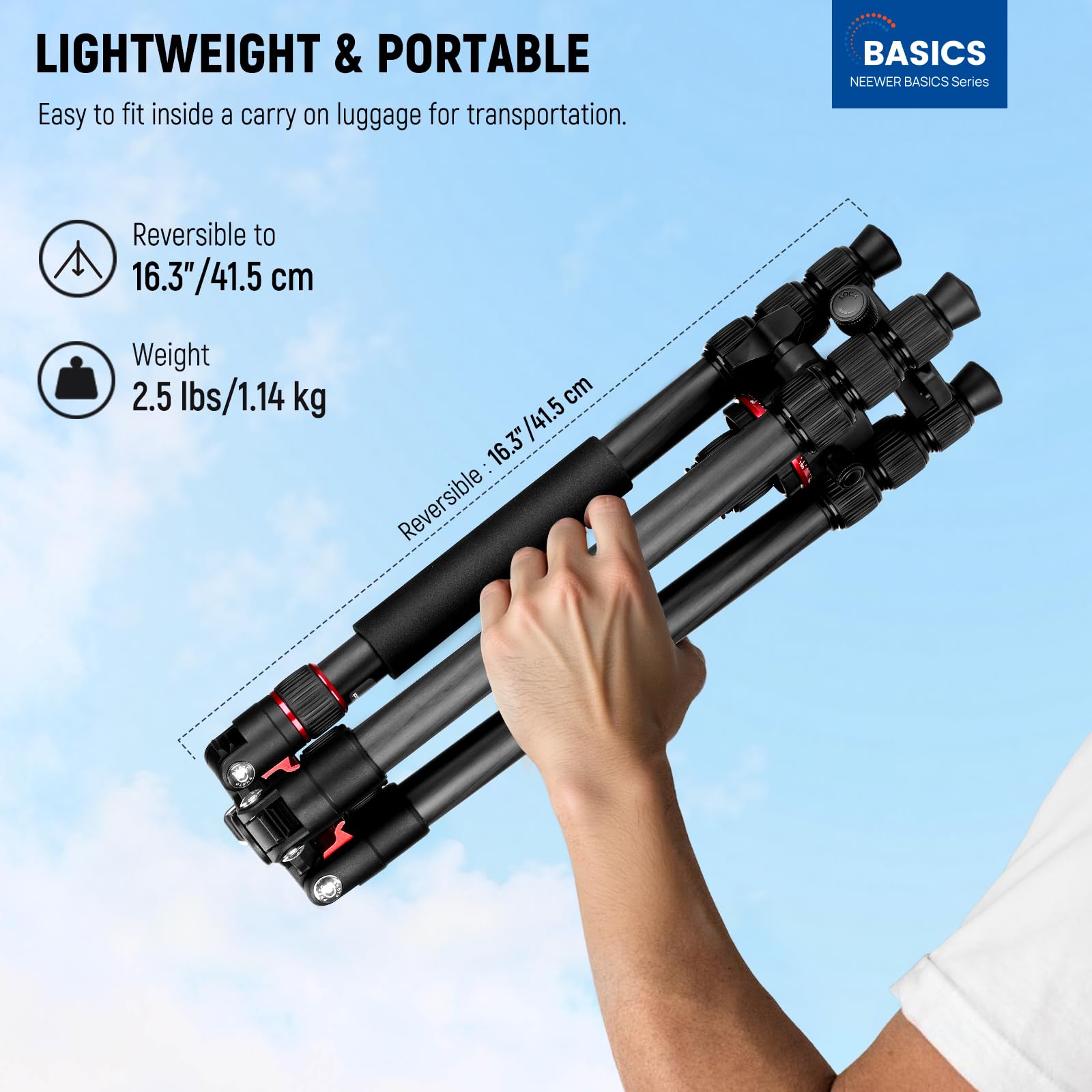 NEEWER BASICS Statyw podróżny z włókna węglowego, 162.6 cm, kompaktowy, lekki, przenośny, na aparat, stojak na telefon komórkowy, kompatybilny z nagrywaniem wideo iPhone'a, głowica kulowa typu Arca