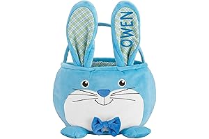 Let's Make Memories Personalized Easter Furry Critter Basket for Kids with Plush Bunny Blue