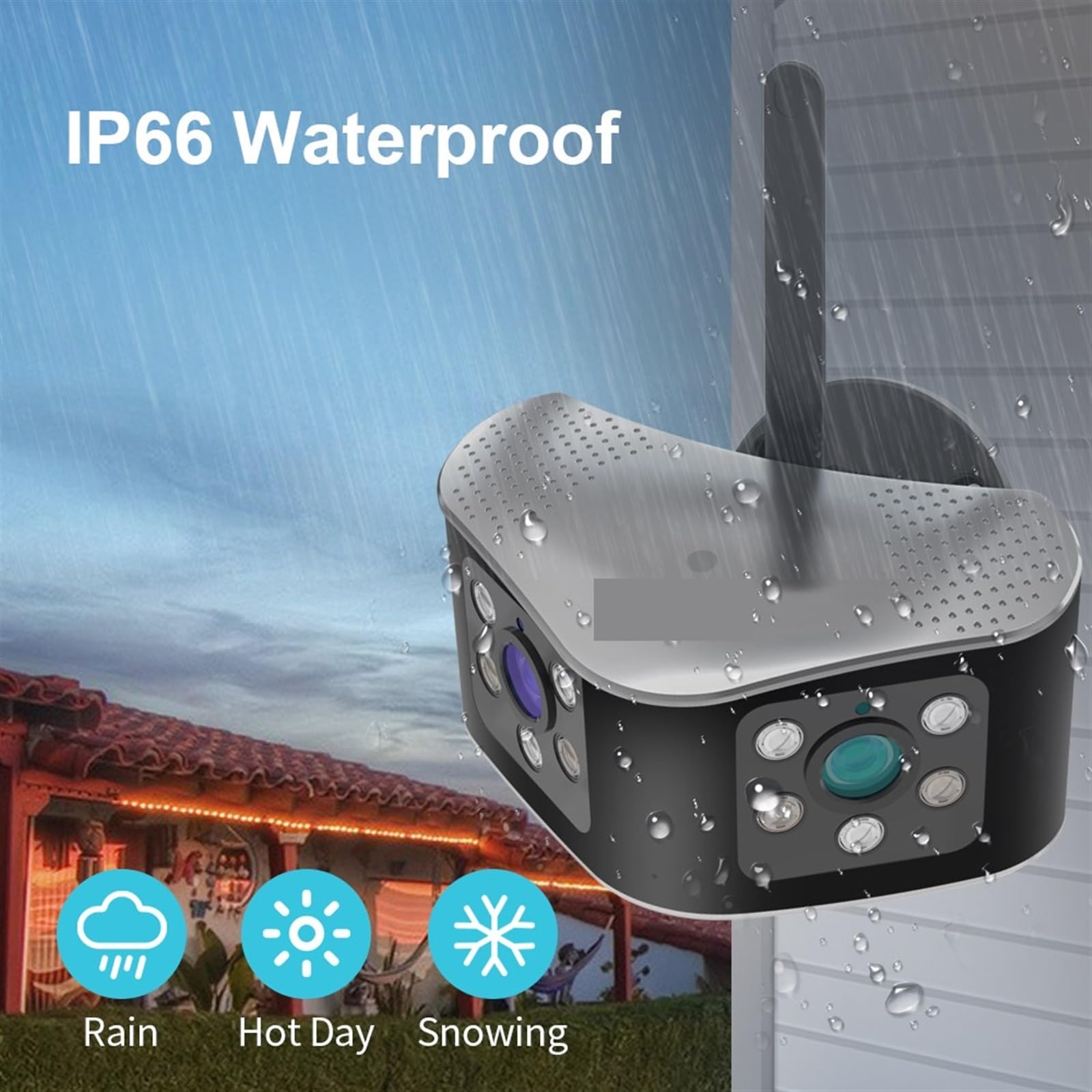 Telecamera di sicurezza esterna Telecamera IP Wi-Fi panoramica con doppio obiettivo da 8 MP 4K 180° angolo di visione ultra ampio sicurezza domestica rilevamento del movimento esterno(8MP NO Card)
