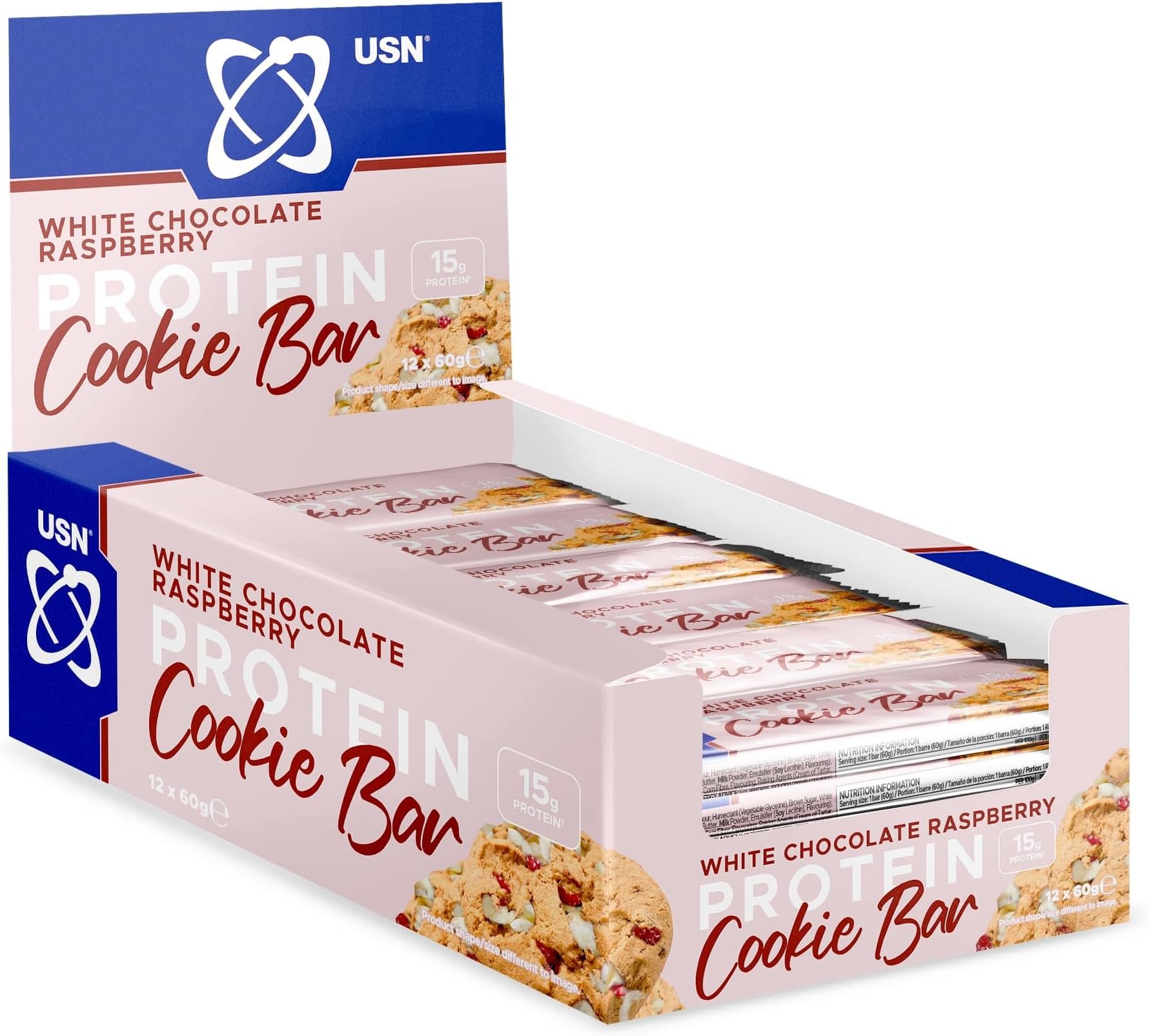 USN Trust Cookie Protein Bar White Chocolate & Raspberry | 15g Protein High Protein Snack | Soft Baked Cookie Bar | Vegetarian | 12 x 60g | On-the-Go & Post Workout