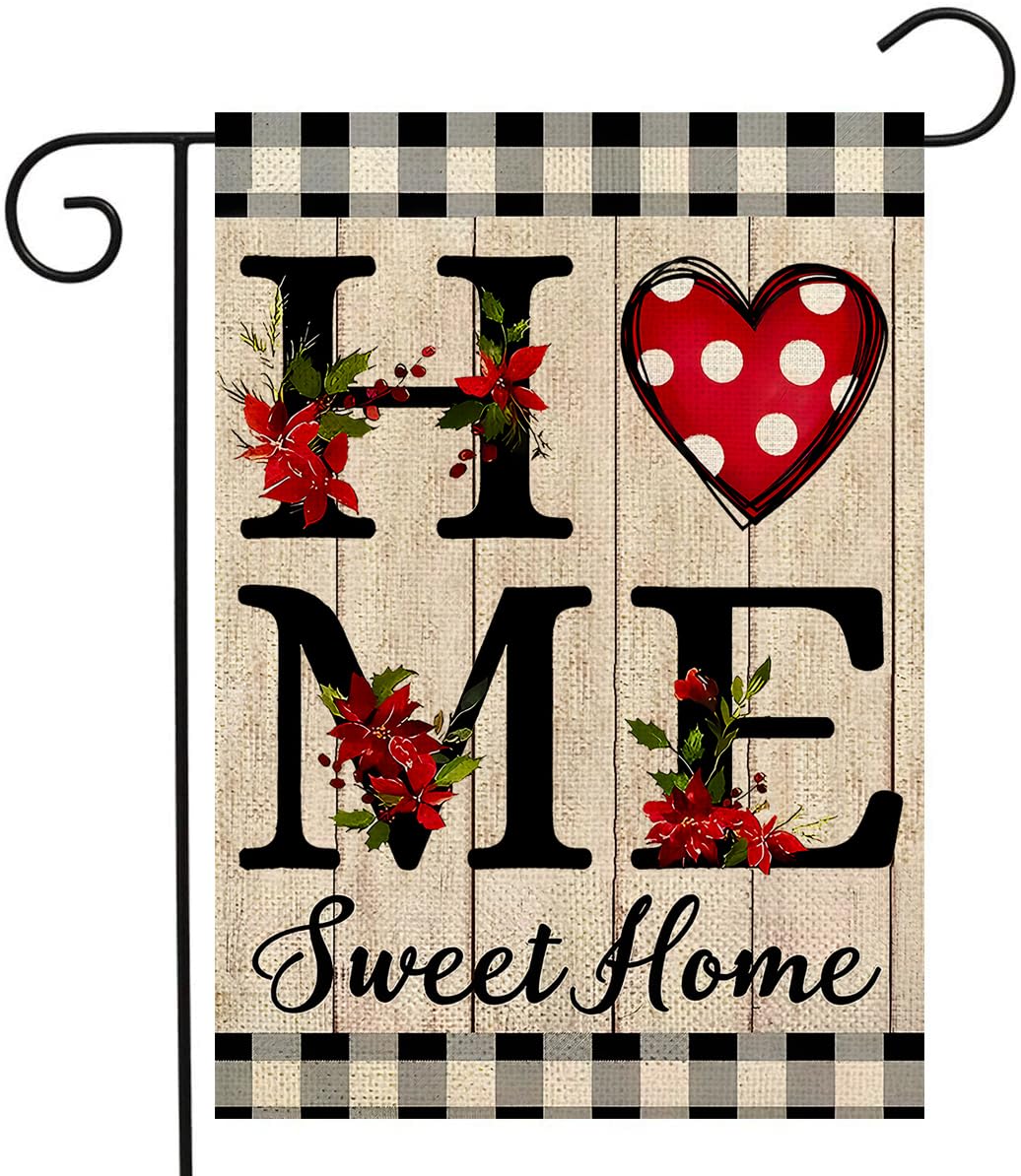 Original Hello Valentine's Day Plaid Polka Dot Love Sweet Home Garden Flag 12x18 inches, Home Outdoor Yard Valentine's Day Lawn Garden Flag Decoration -B