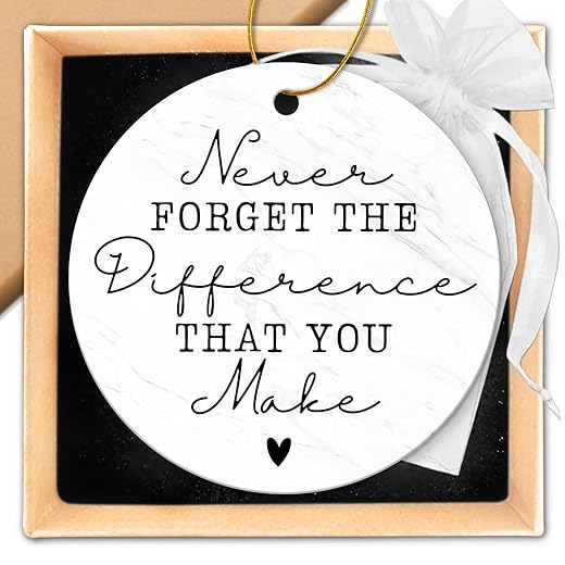 Thank You Gifts for Women - Christmas Appreciation Gifts for Coworkers, Teacher, Boss, Nurse, Employee, Friend, Farewell - Never Forget The Difference That You Make - Ceramic Christmas Ornaments 2025