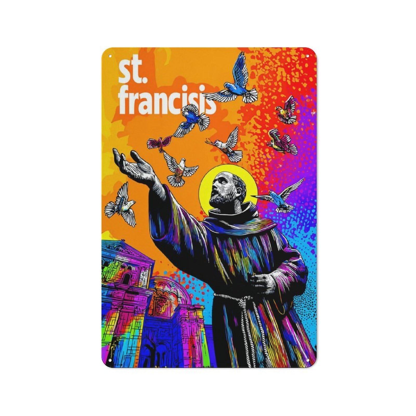 Junmoney Saint Francis A Colorful Tribute Decorative Tin Plaque With Design 30X20cm, Classic Novelty Wall Art For Flat, Dorm Room, Lounge Or Cafe