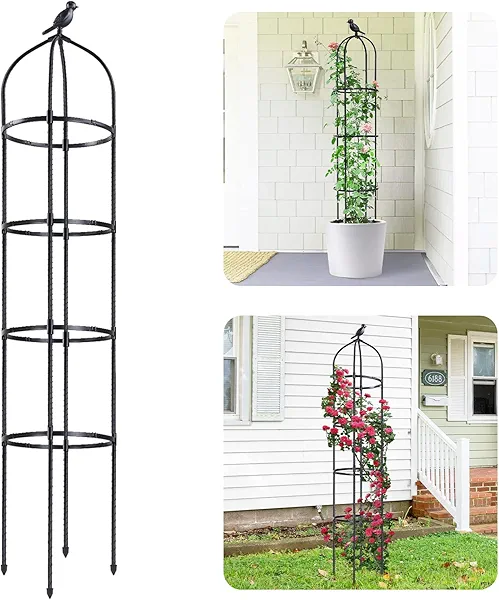 Idzo Plastic Obelisk Trellis for Climbing Plants Outdoor 5.8 Feet Tall, 70in Garden Trellis for Garden Outdoor Potted Plant Support, 1pc, Obelisk Trellises _ Plastic Coated
