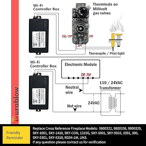 Miniatura 3 de Durablow SH3002 - Control remoto para chimenea de gas, WiFi, hogar inteligente, para válvula Millivolt, para Alexa, Google Home (encendidoapagado,