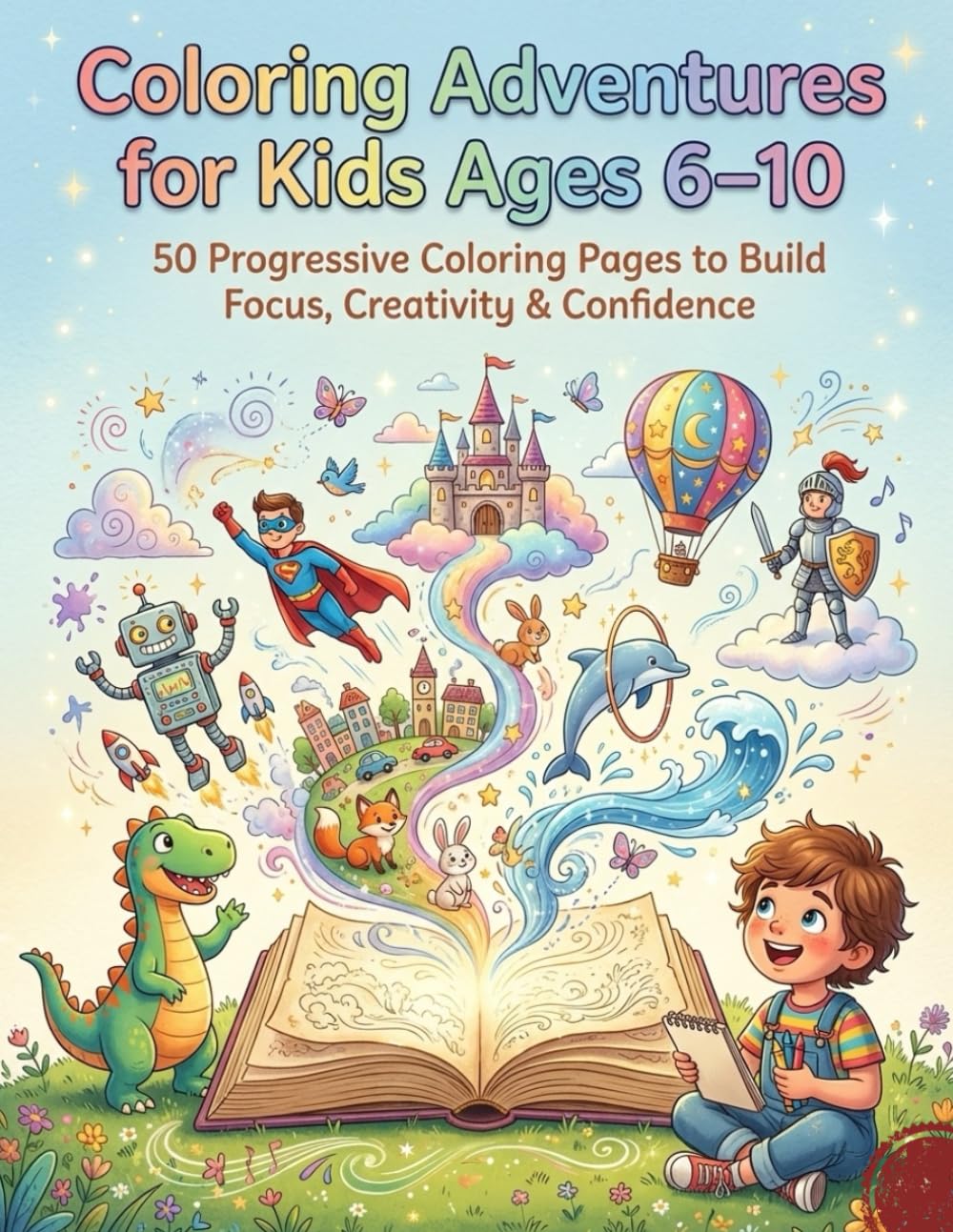 Coloring Adventures for Kids Ages 6–10: 50 Progressive Coloring Pages to Build Focus, Creativity & Confidence (Mega Fun Adventures Series)