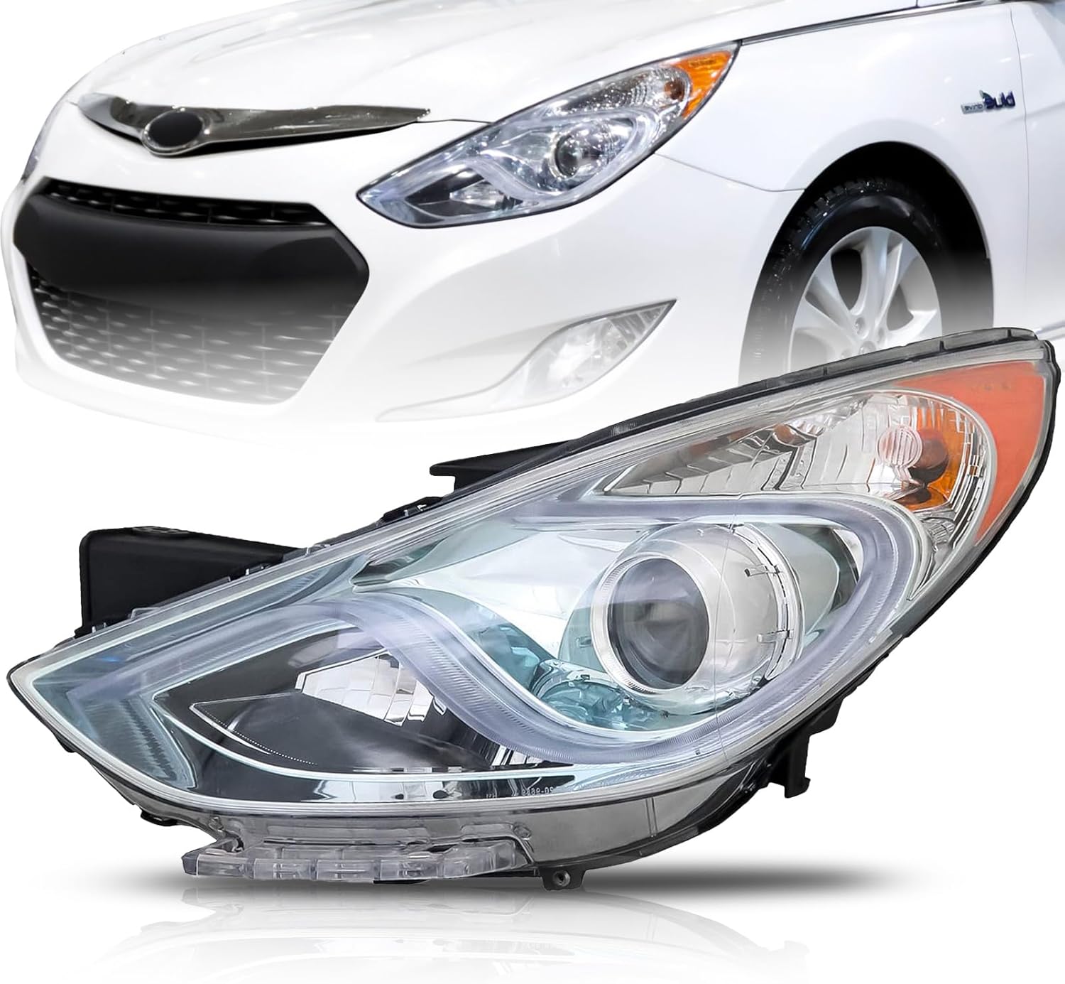 ALLIGATOR AUTO LIGHTS Compatible With Hyundai Sonata 2011-2015 Hybrid/Premium/Limited, Halogen Headlight Headlamp Assembly With Bulbs Left/Driver Side 92101-4R050 / HY2502177 DOT Certified