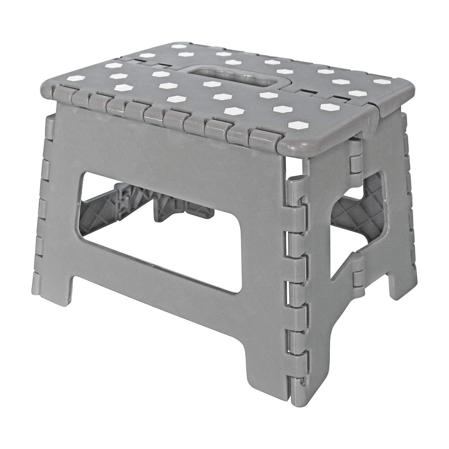 Thrink Grey Foldable Stool With Handle | Folding Step Stool | For Kids Adults | Kitchen Garden Bathroom | Portable Collapsible Stepping Stool (Small - )
