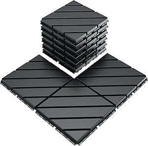 VANCASTLE 9 Pack Interlocking Deck Tiles, 12"x12" Patio Pavers, Heavy Duty Plastic Outdoor Flooring with Drainage, Waterproof Non-Slip Snap-Together Tiles for Balcony, Poolside, Garage, Dark Grey
