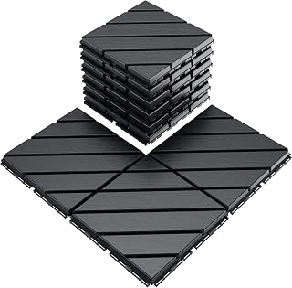 VANCASTLE 9-Pack Dark Grey Interlocking Deck Tiles 12x12 - Waterproof Non-Slip Patio Pavers with Drainage for Balcony Poolside Garage