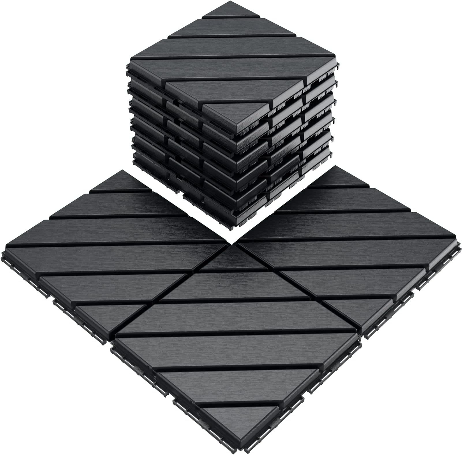 VANCASTLE 9 Pack Interlocking Deck Tiles, 12"x12" Patio Pavers, Heavy Duty Plastic Outdoor Flooring with Drainage, Waterproof Non-Slip Snap-Together Tiles for Balcony, Poolside, Garage, Dark Grey
