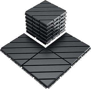 VANCASTLE 9 Pack Interlocking Deck Tiles, 12"x12" Patio Pavers, Heavy Duty Plastic Outdoor Flooring with Drainage, Waterproof Non-Slip Snap-Together Tiles for Balcony, Poolside, Garage, Dark Grey