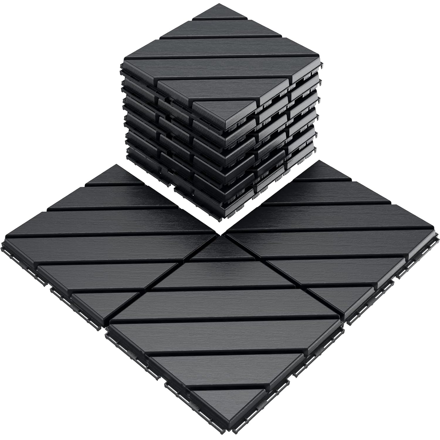 VANCASTLE 9-Pack Dark Grey Interlocking Deck Tiles 12x12 - Waterproof Non-Slip Patio Pavers with Drainage for Balcony Poolside Garage