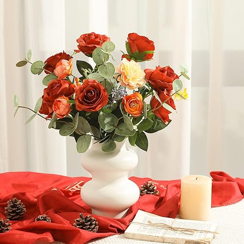 Miniatura 2 de Veryhome Flores artificiales, rosas de seda, ramo de novia de tacto real, para el hogar, jardín, fiesta, decoración floral, 10 unidades (rosa