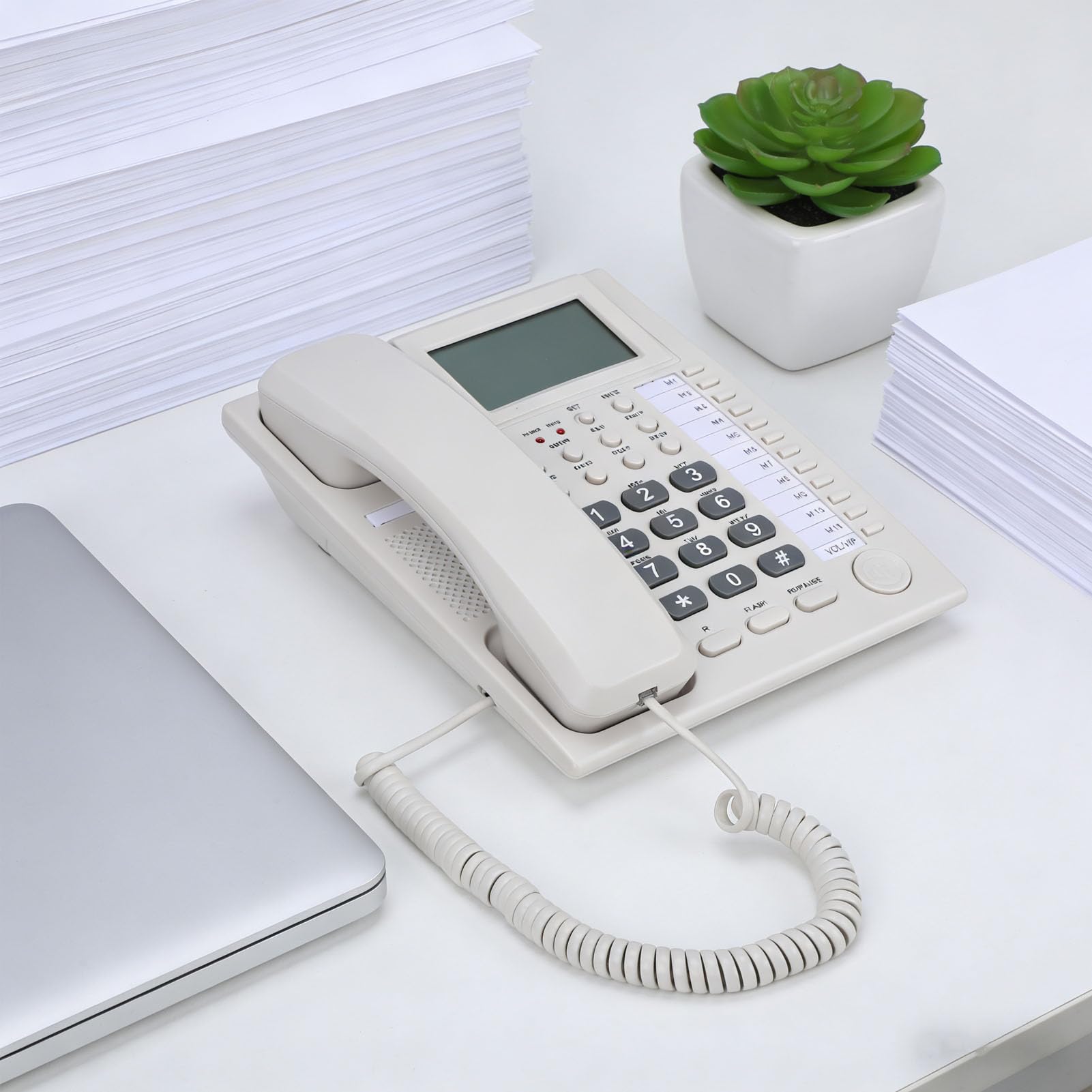 Generic Telefono Fisso Big Key Blocco Chiamate Avanzato Vivavoce per Famiglia e Ufficio Beige