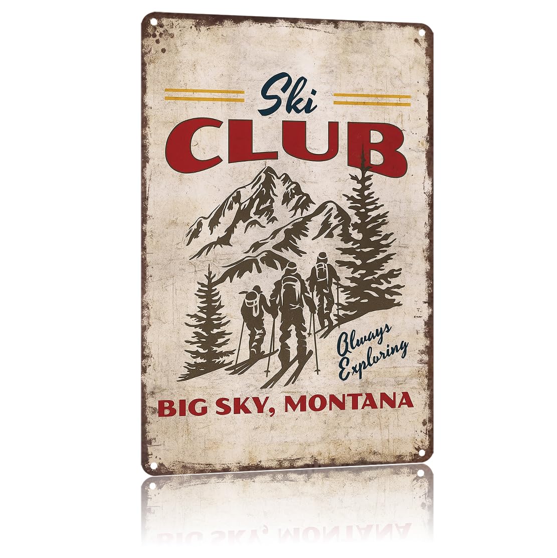 KWQDOZF Funny Metal Signs Poster 8x12inch Ski Club Aluminum Sign Wall Art For Home Room Bedroom Office Decor