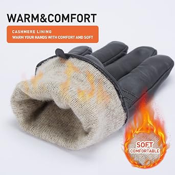 BISON DENIM Winter Genuine Sheepskin Leather Gloves for Men, Touchscreen Texting Warm Cashmere Lined Gloves for Driving
