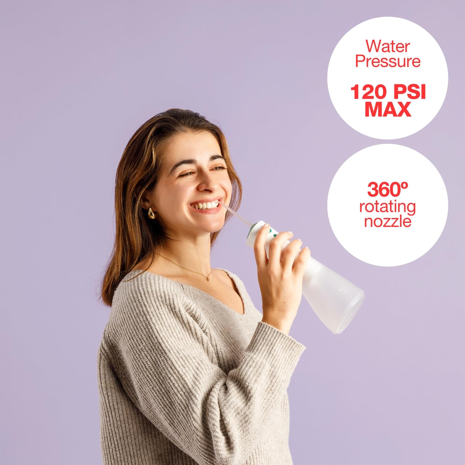 Solac Irrigador Dental Aqua Pulse 320ml 120 pulsos/min 3 niveles presión Batería recargable Cabezal 360º 2 boquillas Auto Off