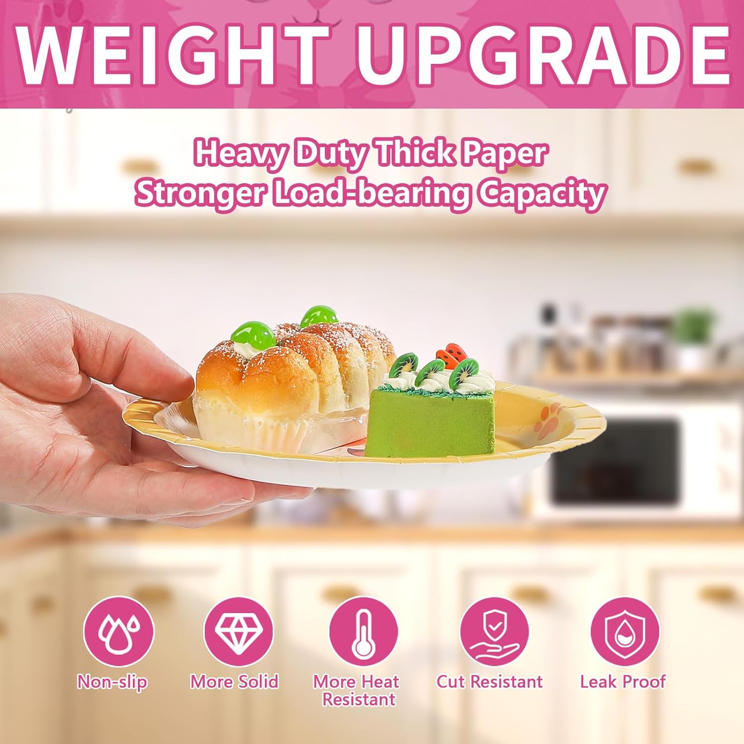 60 Pcs Cat and Dog Theme Paper Plates 7" Disposable Heavy Duty Cartoon Kitten Puppy Dessert Plates Cute Paw Pet Animal Party Tableware Set for Kids Birthday Baby Shower Party Decorations - Image 5