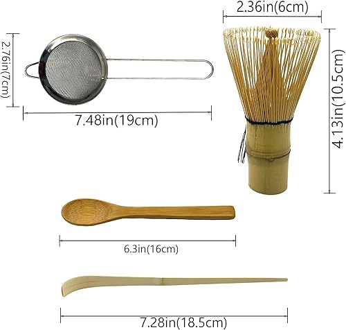 Miniatura 2 de Juego de batidor de matcha juego de 4 piezas para principiantes de matcha, incluyendo un batidor de bambú tradicional, cuchara, tamiz de té y