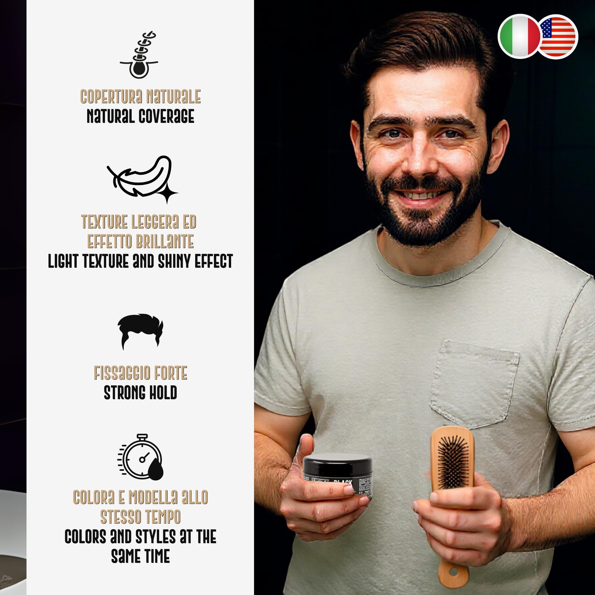 Barbers Garage® Gel Colorante Uomo – Gel Nero per Capelli Bianchi e Grigi, Coprente Naturale, Tenuta Forte, Con Carbone Vegetale – Made in Italy