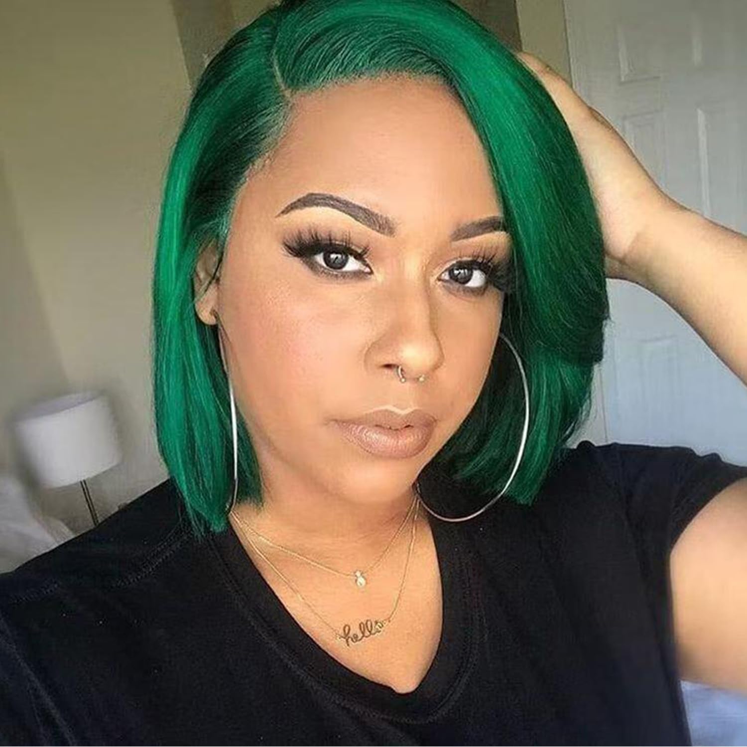Human hair blended green Bob wave wig Green Bob Wig - Etsy main image 3