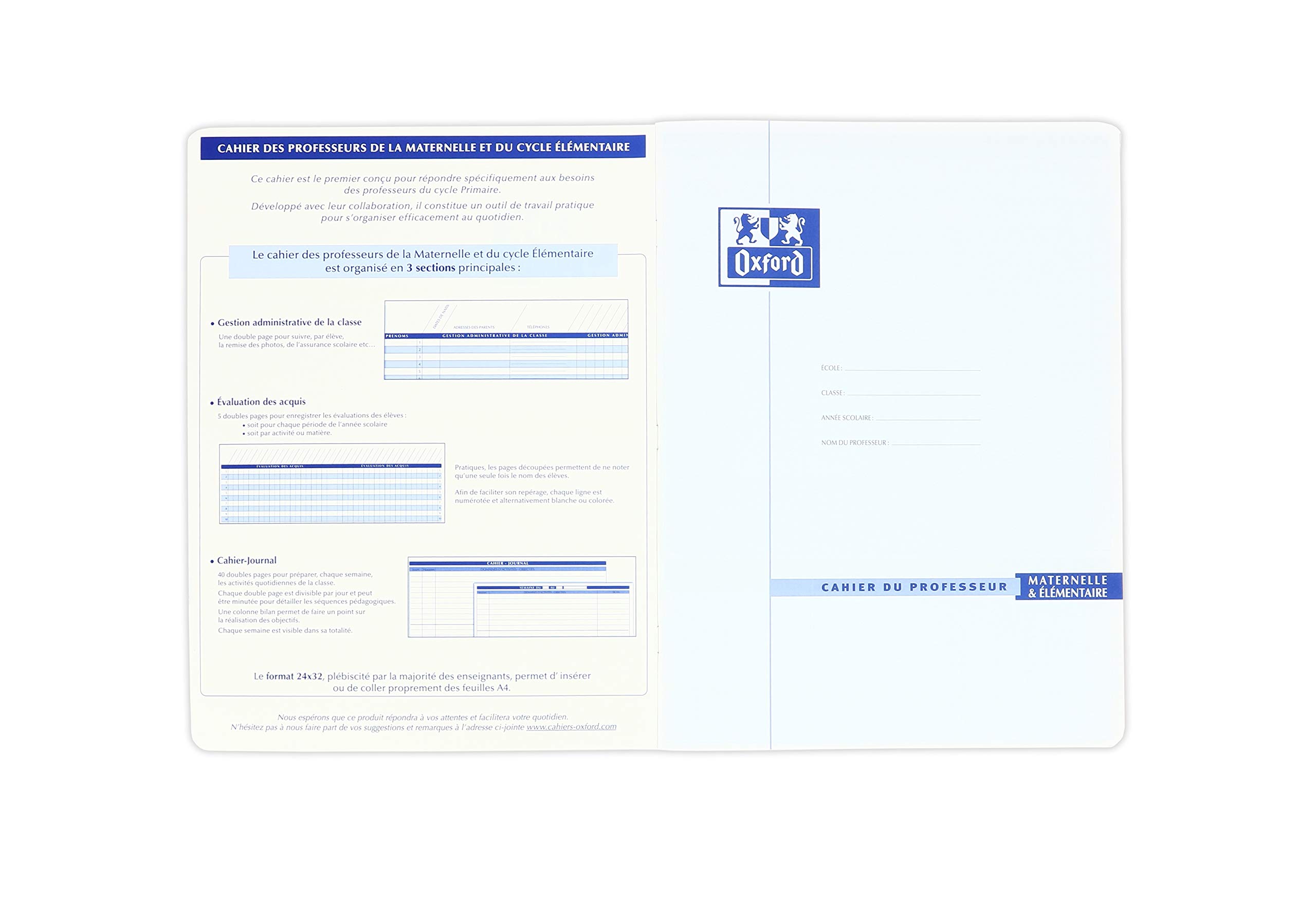 OXFORD Cahier professeurs MARTERNELLE & ELEMENTAIRE 24x32 cm 100 pages