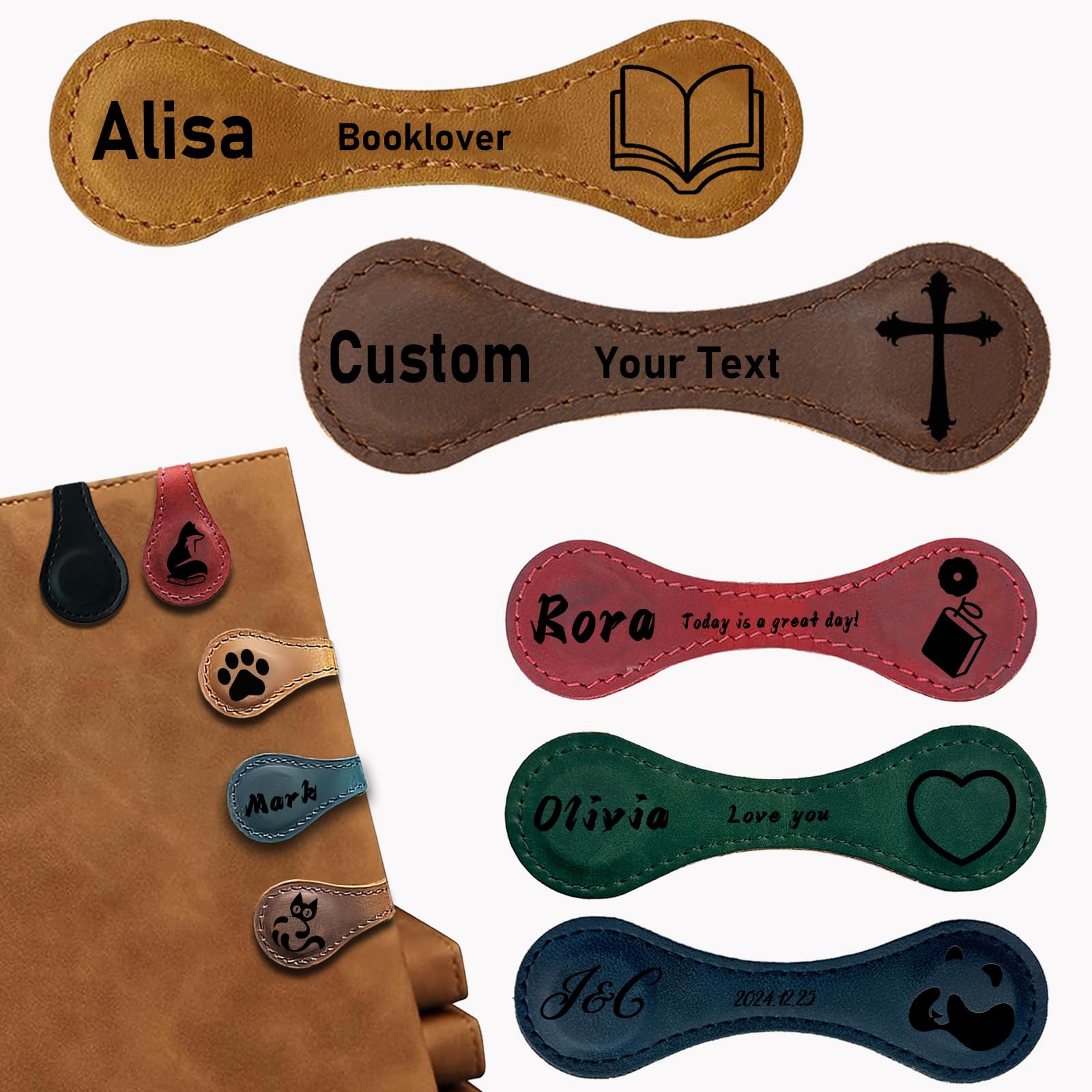 Personalized Magnetic Leather Bookmarks Custom Book Marks for Reading Women Engraved Text Magnet Book Markers Clip with Initial Gifts for Book Lovers (Leather Magnetic Bookmark)