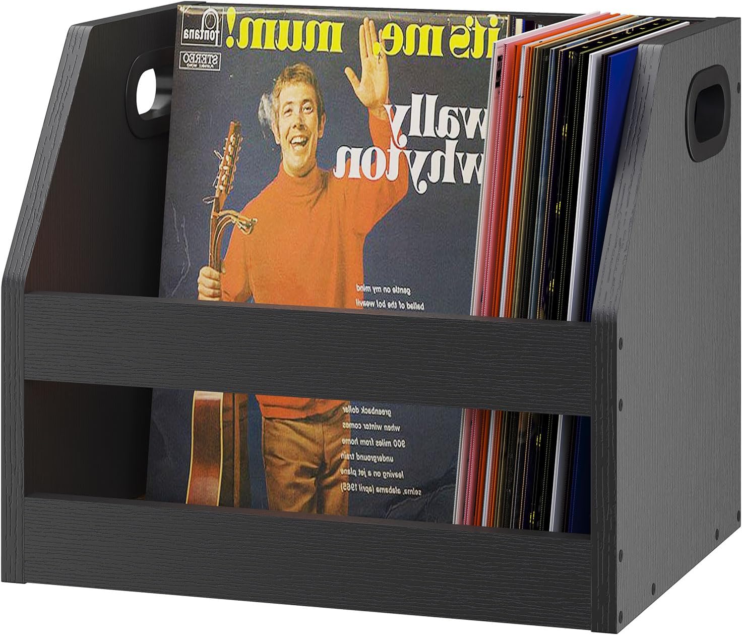 YMYNY Soporte para almacenamiento de discos, caja de vinilo con asa, estante de libros, organizador de escritorio trapezoidal LP para carpetas,