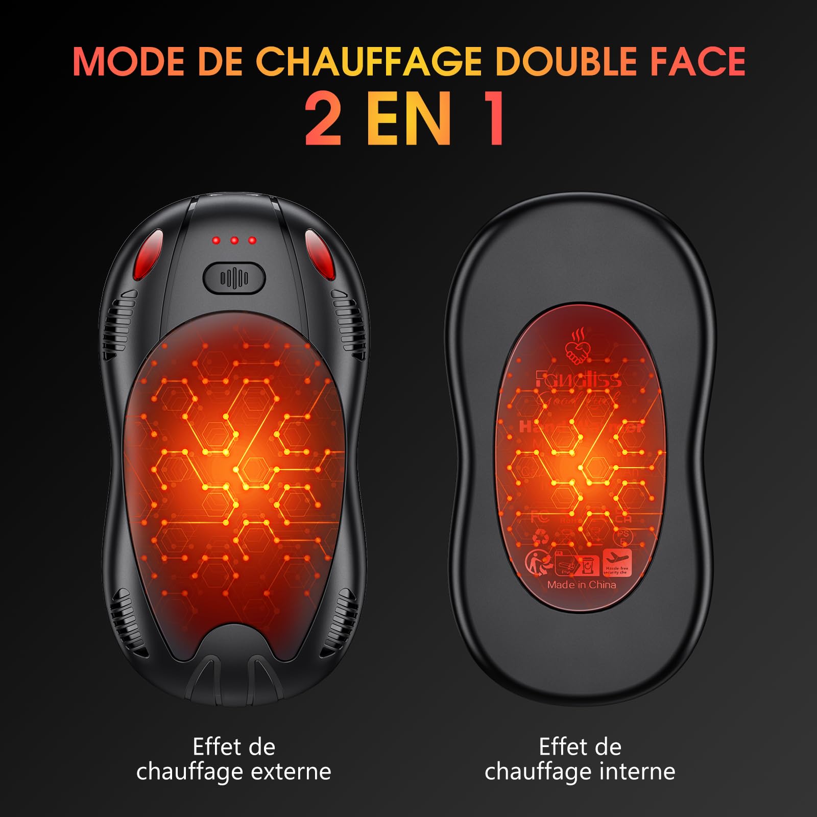 Handwärmer Elektrisch,Taschenwärme mit 10000mAh, Zweiseitige Heizung,Magnetische 2er-Pack,USB Taschenwärmer Wiederverwendbar mit 3 Wärmestufen,Winter Geschenke für Outdoor Camping,Weihnachten