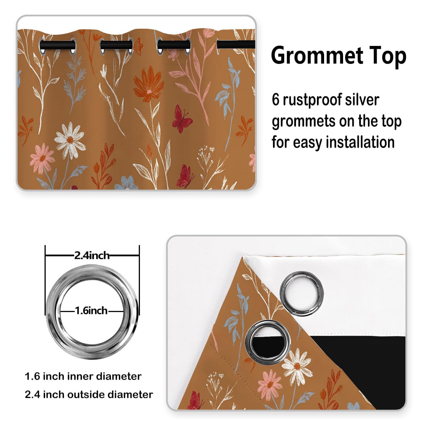 Cortinas Opacas Térmicas Decorativas Estampado Floral Bohemio Retro | Plantas Pintadas Mano Rústico 2 Piezas 140Anx240Al Cm, Cortinas De Privacidad Para Ventanas De Sala De Estar, Marrón Caramelo