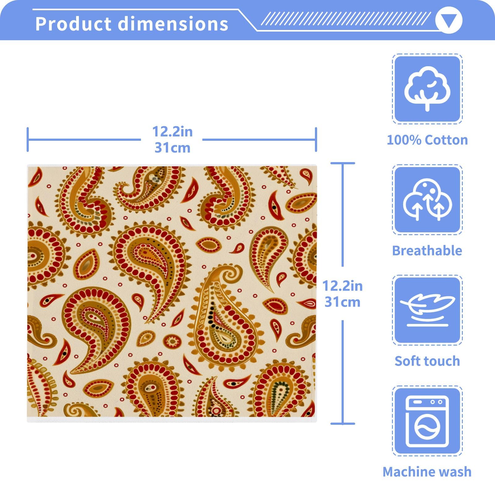 ALAZA Wash Cloth Set 100% Cotton Fingertip Towels Face Cloths Sets Paisley Indian Highly Absorbent Soft Feel Set of 2