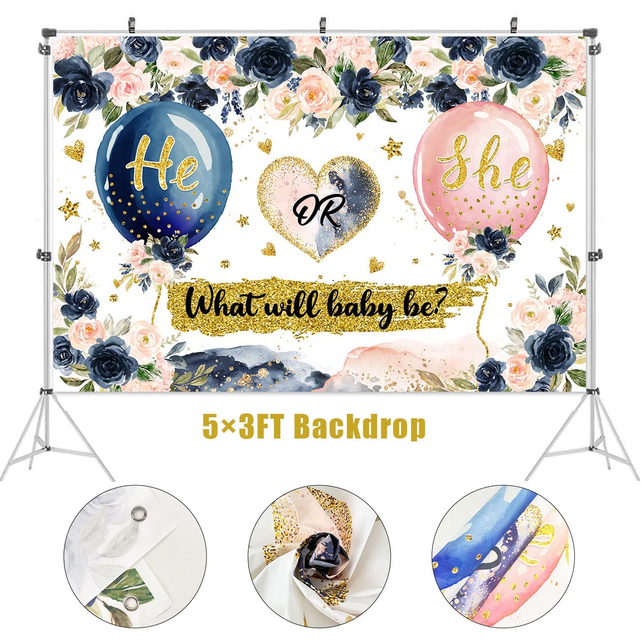 Gender Reveal DecorationsNavy Blue and Blush Gender Reveal Backdrop