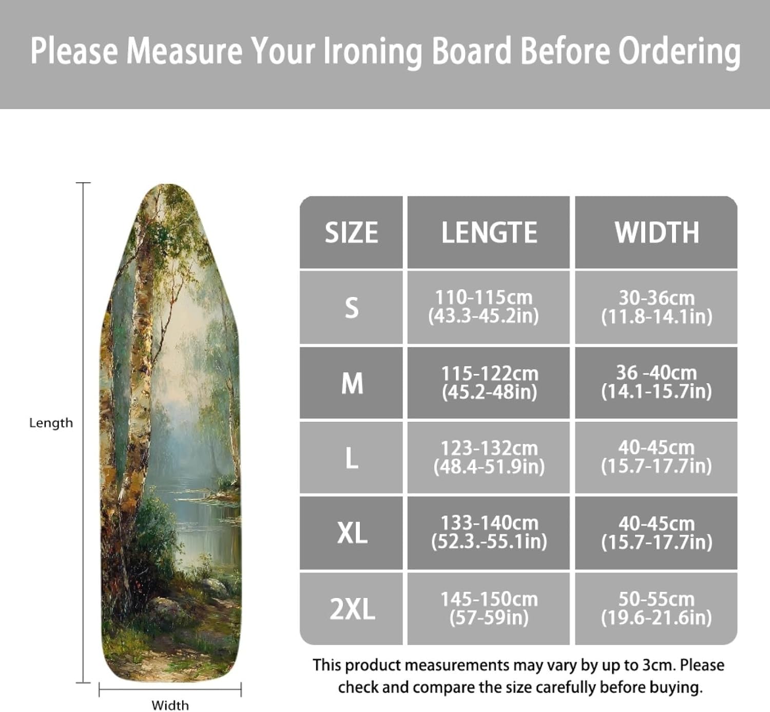 Ironing Board Cover 14x48 Tree Green Iron Board Cover with Padding Heat Reflective,Scorch Resistant Thick Padding,Snug Fit Non-Slip Nose Pocket Fastener Straps Elastic Edges