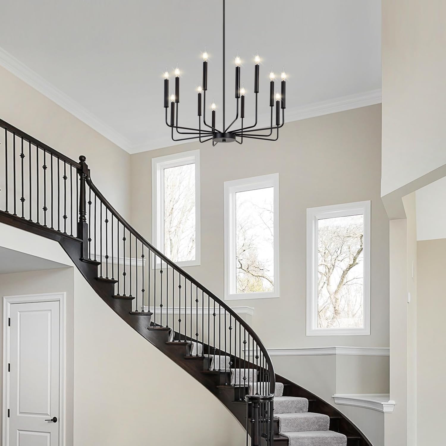 Qamra Modern Farmhouse Black Chandelier for Dining Room, 12-Light Candle Chandelier Light Fixture, Rustic Industrial Hanging Chandeliers Lighting for Living Room, Kitchen, Staircase, Entryway, Foyer