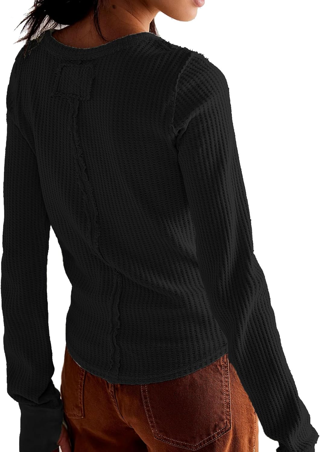 Womens Waffle Knit Tops Long Sleeve Shirts Slim Fitted Pullover Crewneck Shirt Fall Winter Tops 2025 - Image 2