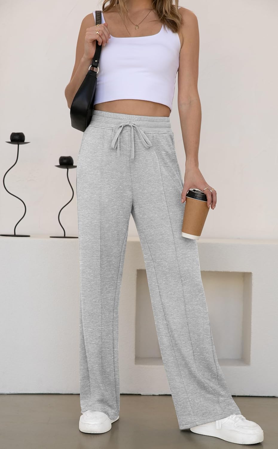 GRECERELLE Sweatpants Women Wide Leg High Waisted Baggy Pants Drawstring Workout Active Joggers Lounge Pants - Image 3