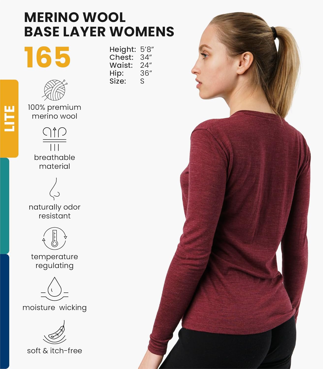Merino.tech Merino Wool Base Layer Women - 100% Merino Wool Heavyweight, Midweight, Lite Long Sleeve Thermal Shirt and Socks - Image 2