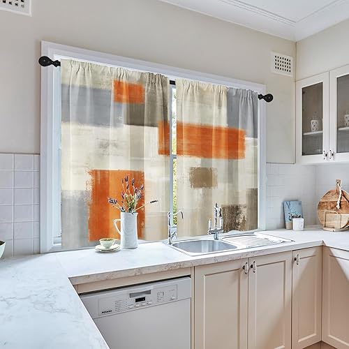 Vista 107 de Cortinas geométricas de cocina negras y grises de 63 pulgadas de largo, juego de 2, cortinas grises y blancas para dormitorio, sala de estar, Gris