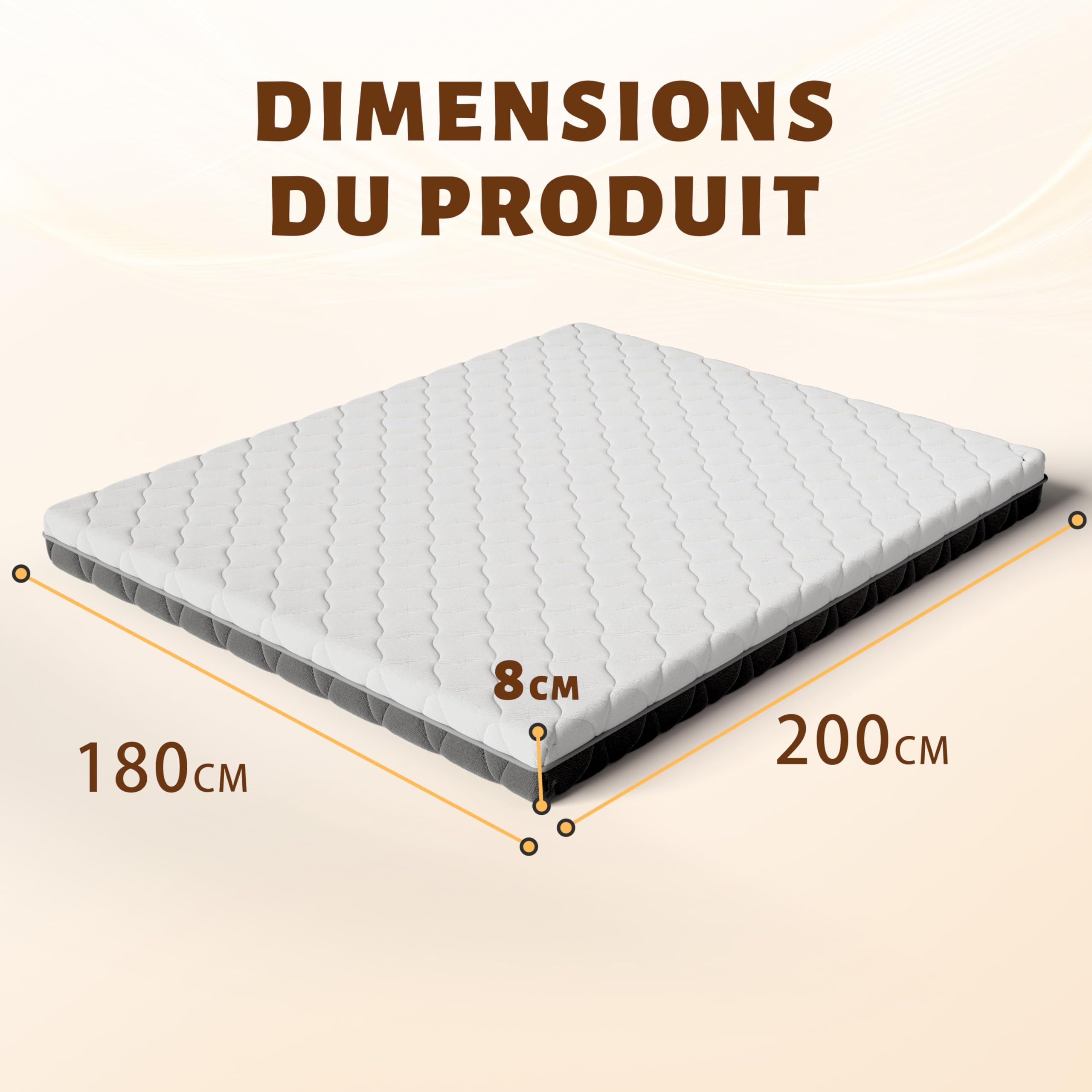 Vipbear Surmatelas 180x200 cm H2&H3, Épaisseur 8 cm, Surmatelas Double Face en Mousse Mémoire à Gel, avec Conception Antidérapante, Certifié Oeko-TEX, Tissu Doux pour La Peau
