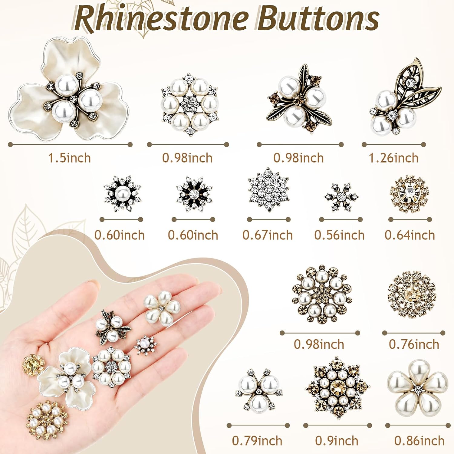 Wavwavw 160 Pcs Rhinestone Button Flat Pearl Embellishment,Bronze image 2