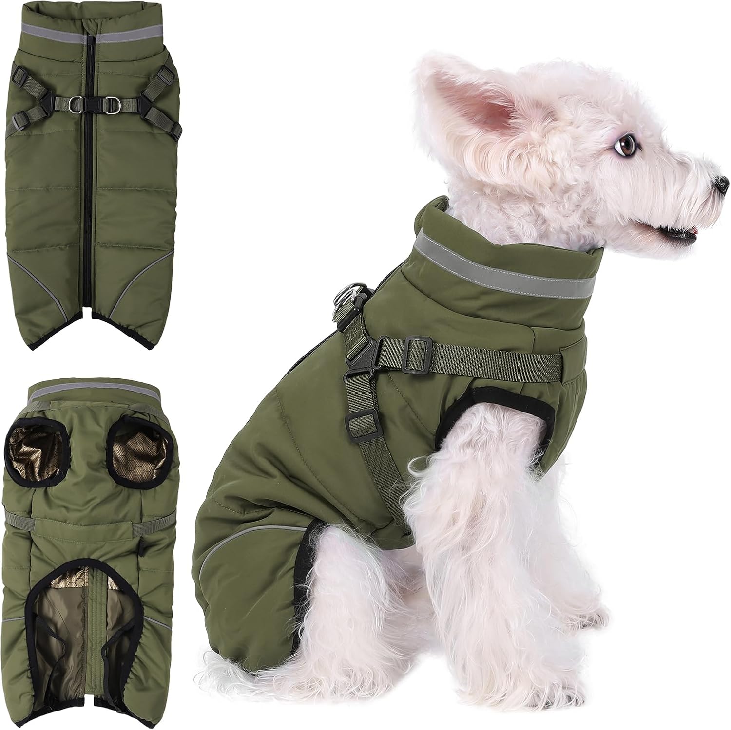 Gyuzh All-in-One Waterproof Dog Jacket with Built-in Harness – Windproof Winter Jacket for Small to Medium Dogs, Graphene-Lined for Lightweight Warmth, Reflective for Night Walks