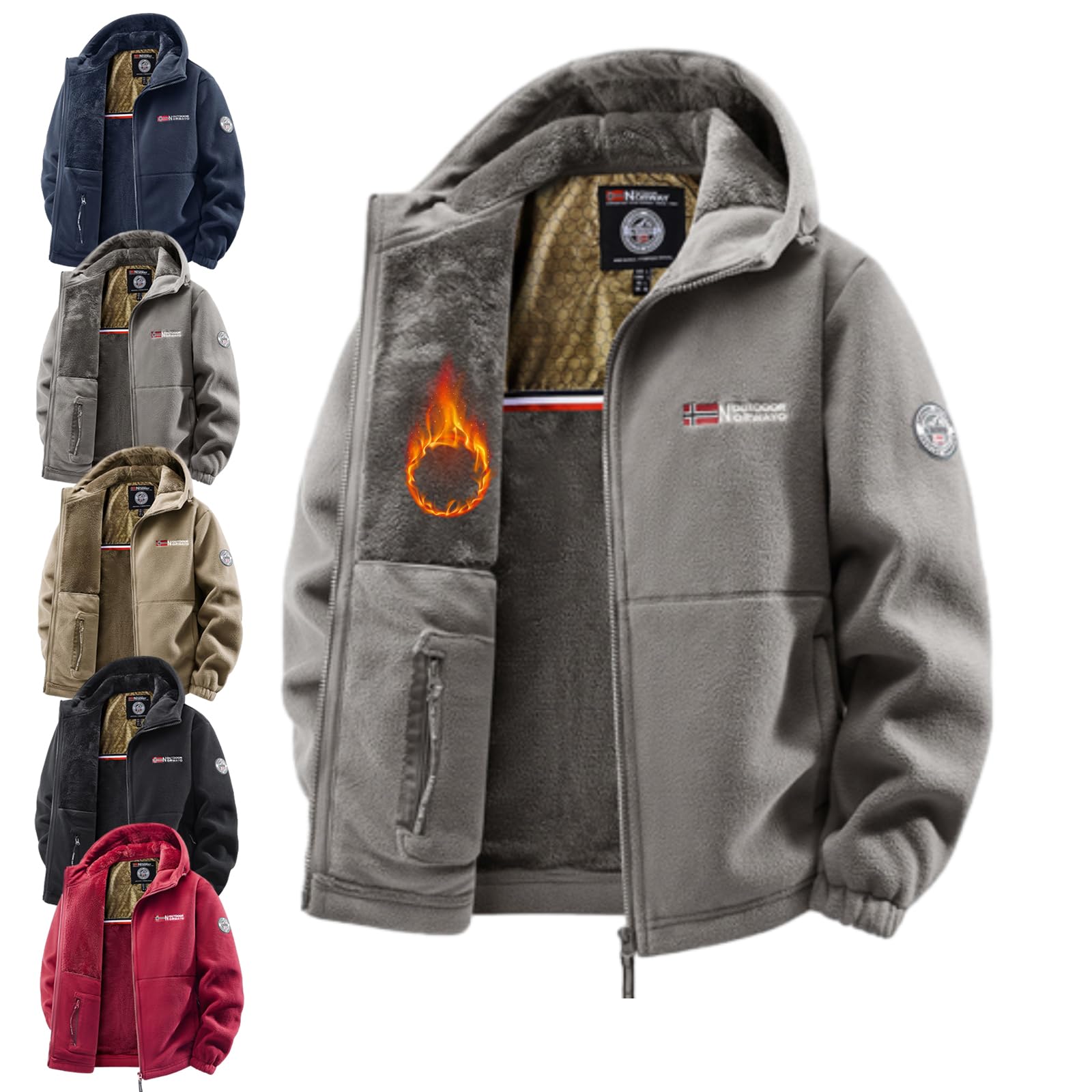 Chaqueta de forro polar de doble capa con capucha para hombre, ultra cálida, de doble capa, con cremallera, abrigo de sherpa con capucha resistente al viento