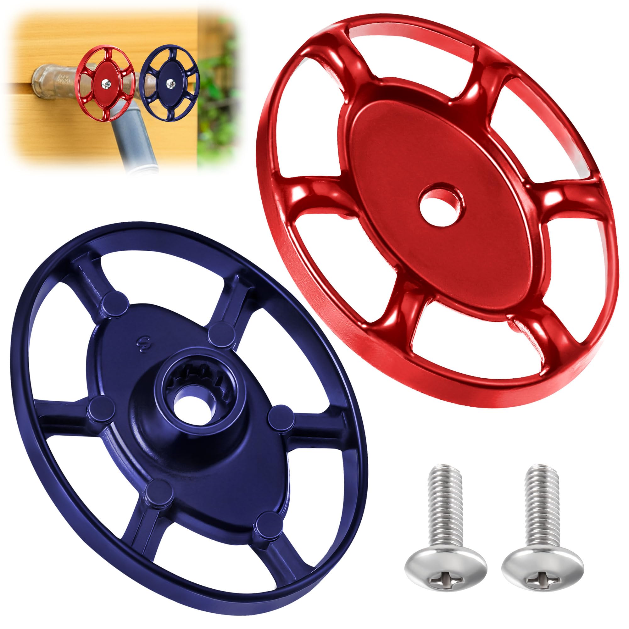 Dreyoo Outdoor Faucet Handles 3/8 in 12 Point, Red Blue Oval