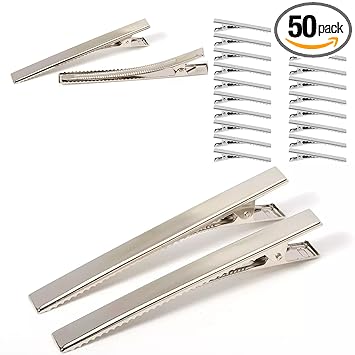 RAWAT Alloy Metal Single Prong Alligator Hair Pins Clips Accessories For Making DIY Hair Bows Pins (SILVER 50PC 7.5CM)