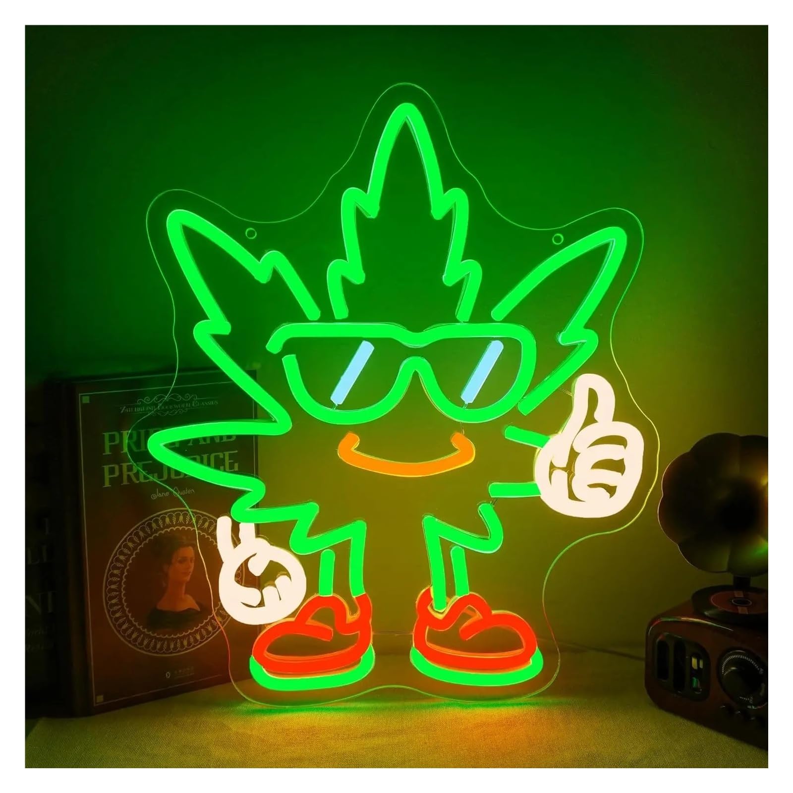 RONGCH Hanging Art Signs Leaf Weed Neon Sign for Gameroom Bedroom Bar Livingroom Birthday Party Wall Decor 48x42cm