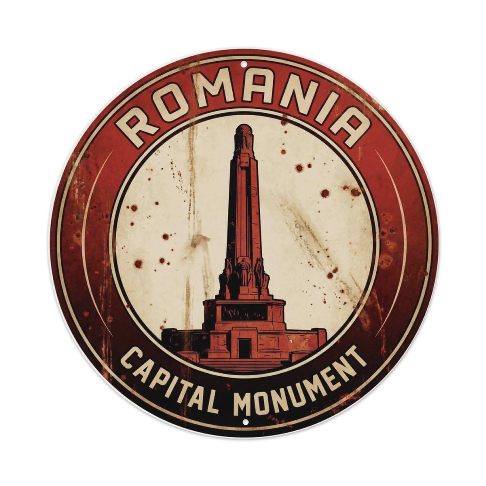 Fqcyn Style Vintage Travel Romania Capital Building Metal Tin Sign