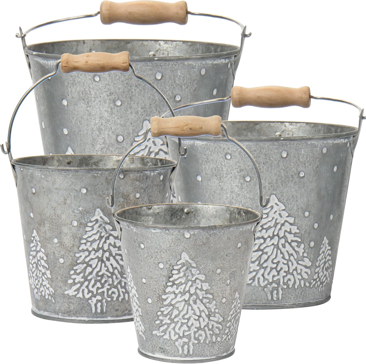 Briful Christmas Galvanized Metal Buckets with Xmas Trees